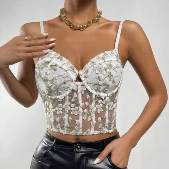 Floral Embroidered Lace Bustier Cami Top - Picture 3 of 5
